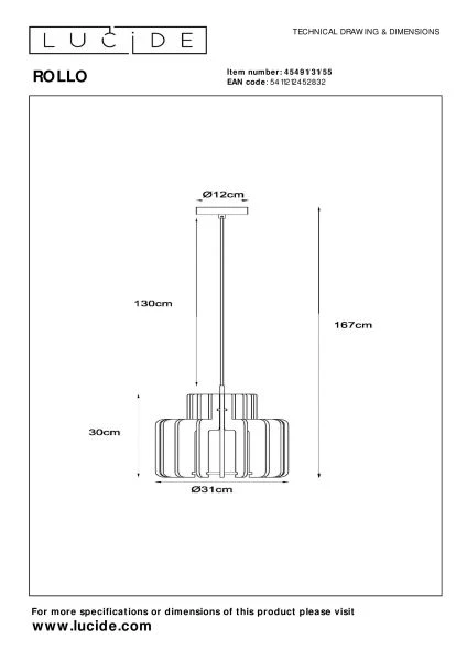 Lucide ROLLO - Pendelleuchten - 1xE27 - Terrakotta - technisch